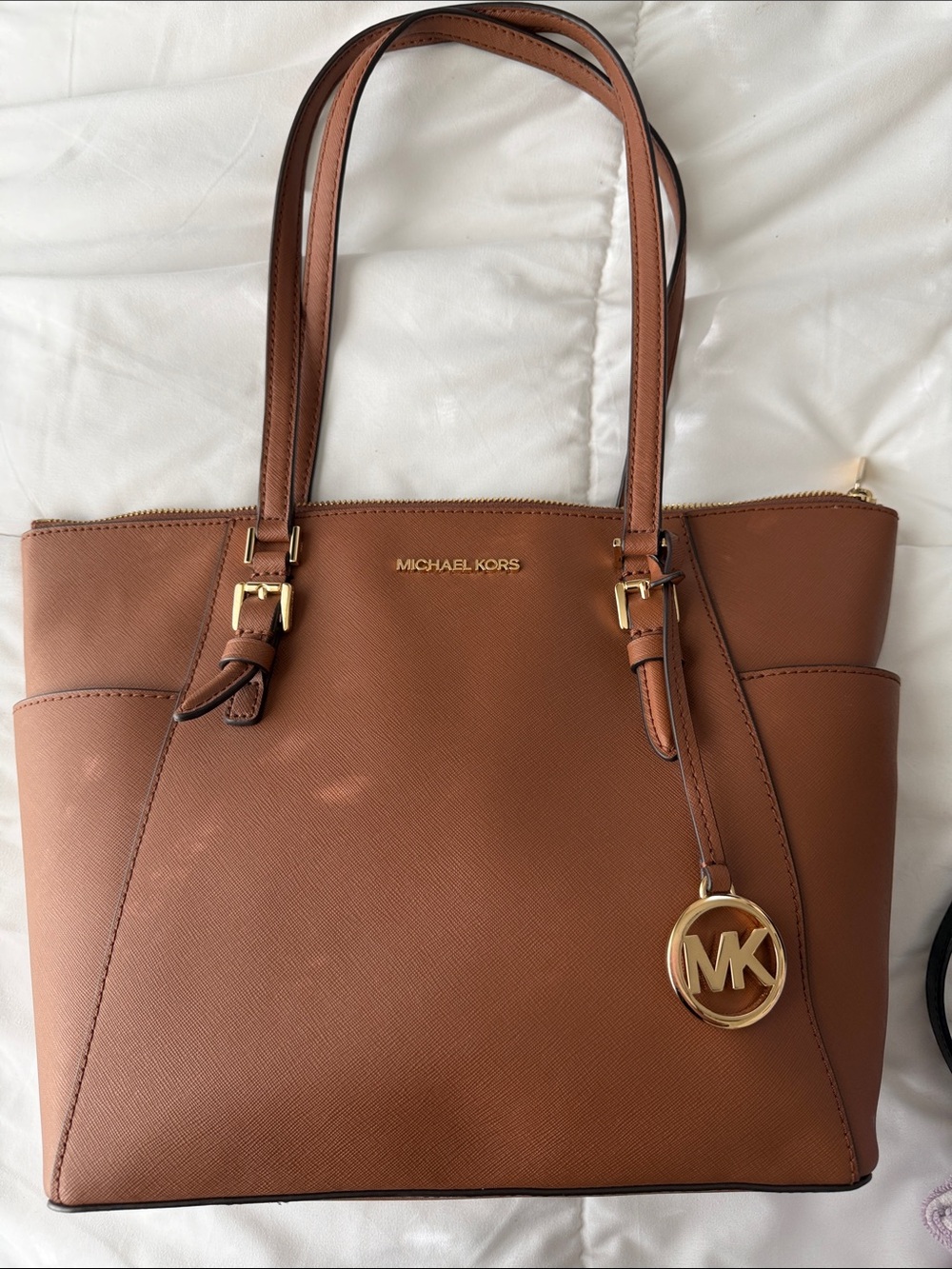 Michael Kors Brown Saffiano Leather Tote with Gold Accents